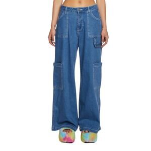 dELiA*s Dollskill Cargo Carpenter Jeans Wide Leg Denim Pockets Y2K 90s